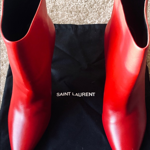 Saint Laurent Red Pierre Leather Ankle Booties - Picture 4 of 5